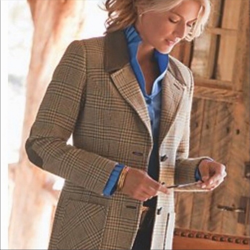 Soft Surroundings Middleburg Brown Plaid Blazer Tweed Vintage Style Large